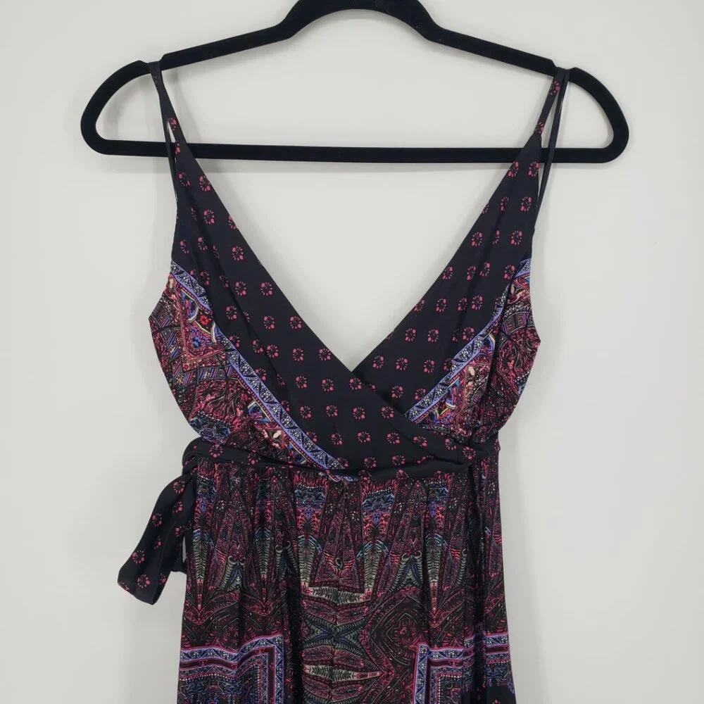 Free People Cabbage Rose‎ Silky Satin Jumpsuit 2 Wrap Top Wide Leg Boho Paisley